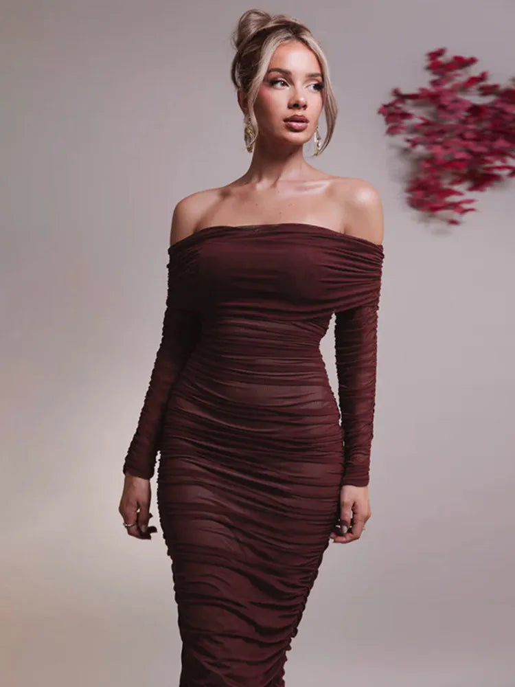 EMMA LONG DRESS - BURGUNDY