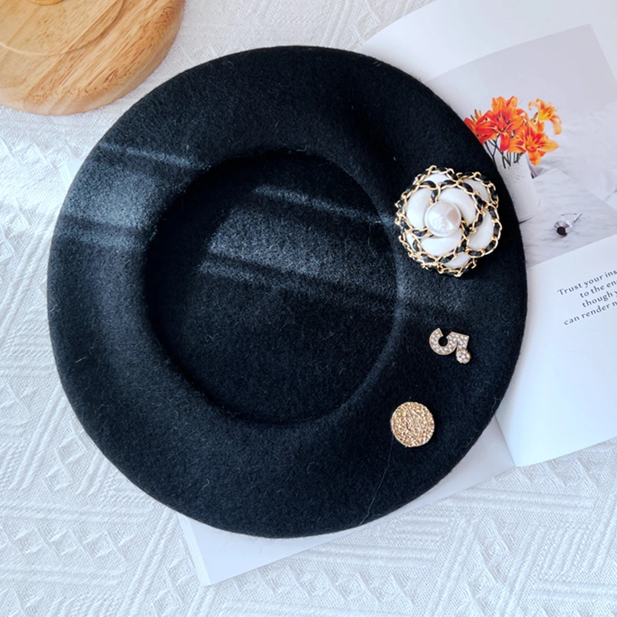 FLOWER WOOL BERET