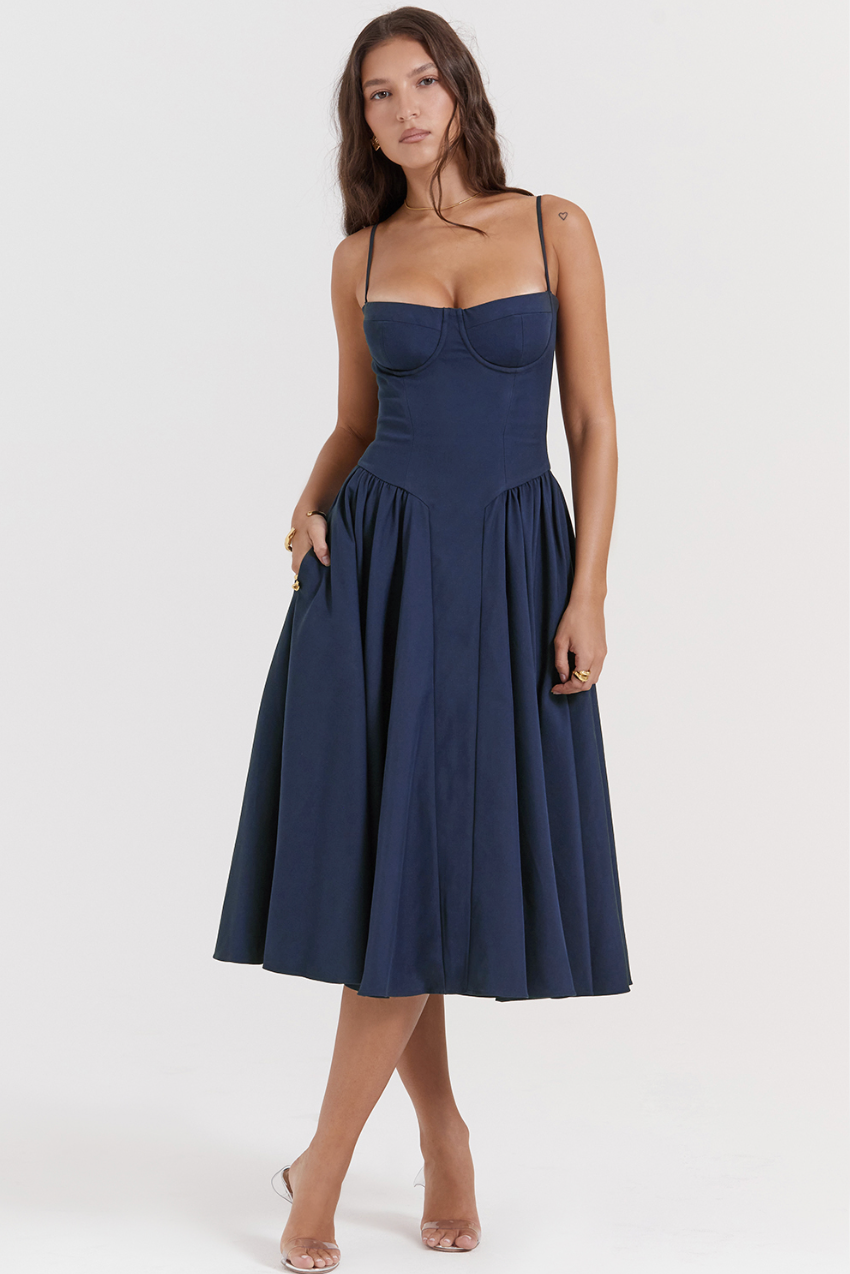 AMOUR FRENCH CORSET SUNDRESS  - NAVY