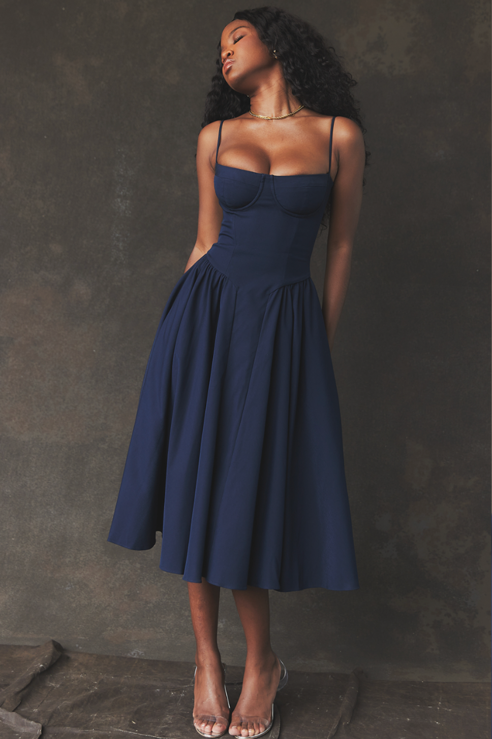 AMOUR FRENCH CORSET SUNDRESS  - NAVY