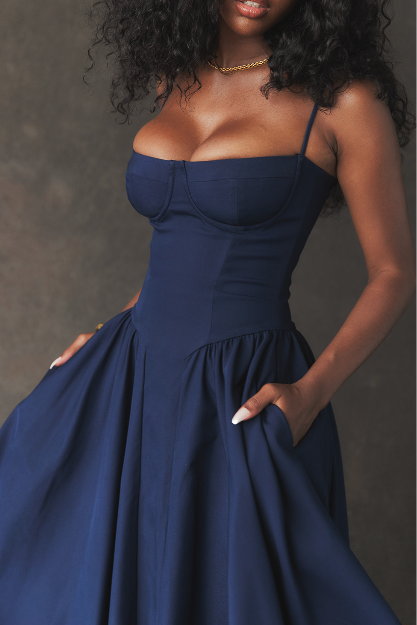 AMOUR FRENCH CORSET SUNDRESS  - NAVY