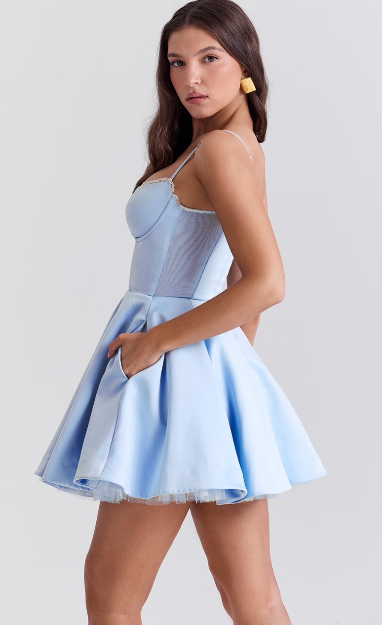 AUSTEN LACE MINI DRESS - BLUE